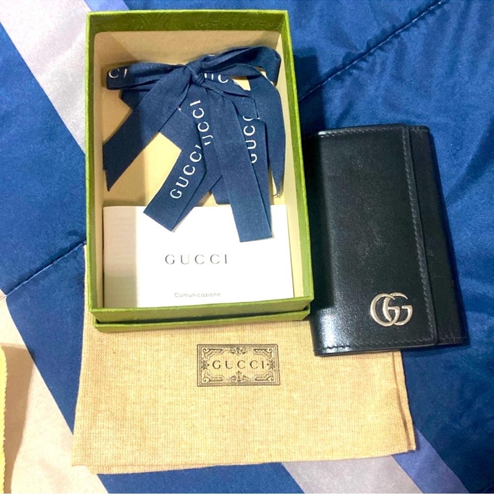 Gucci Black Leather GG Logo Key & Card Holder